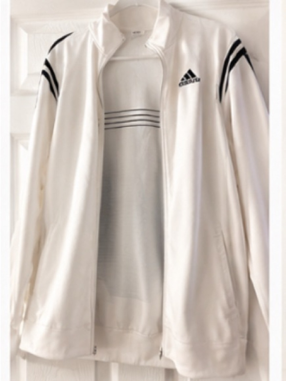 adidas White Performance Track Jacket with Black Stripes